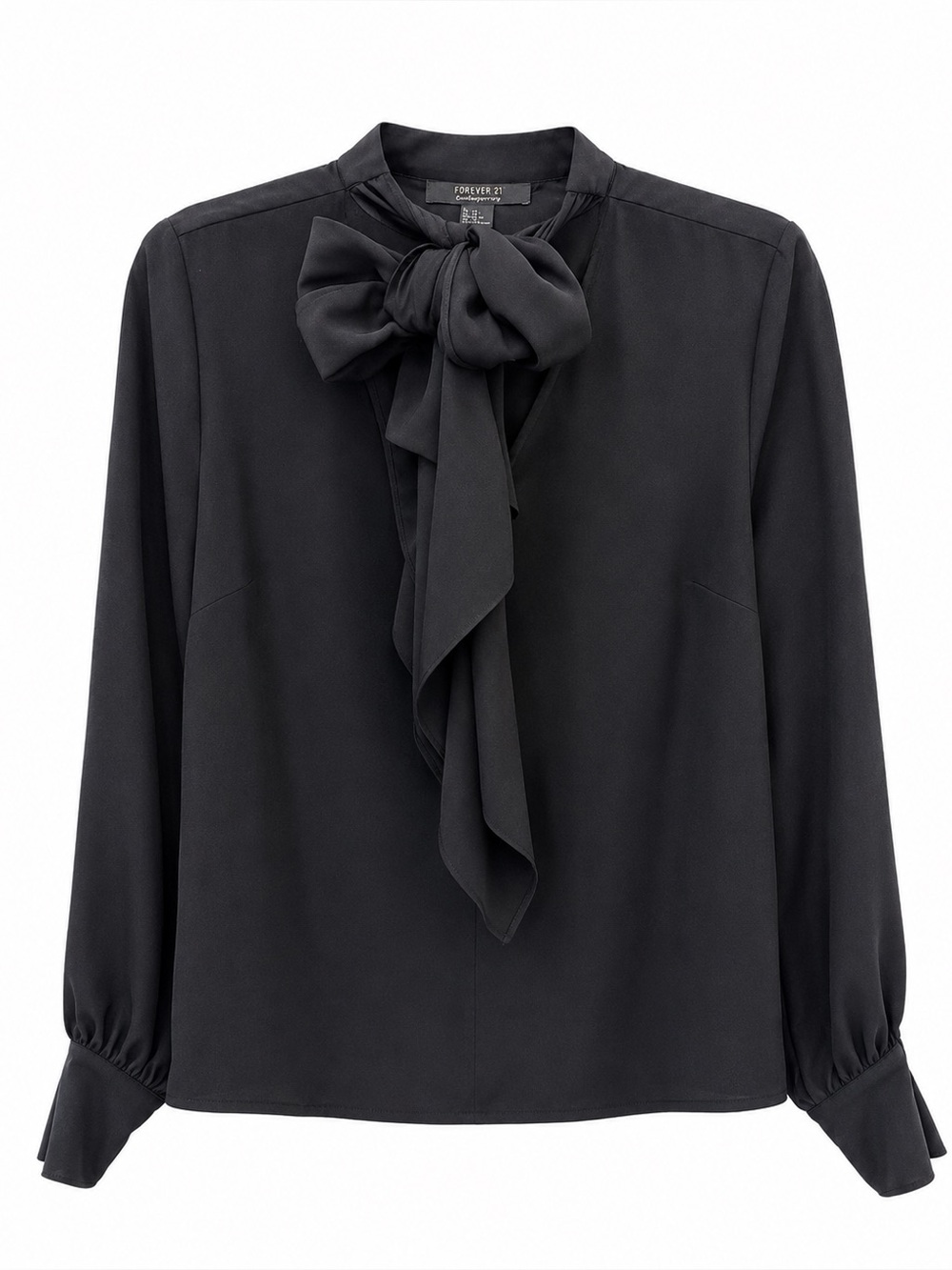 Forever 21 Black Bow-Tie Neck Long Sleeve Blouse